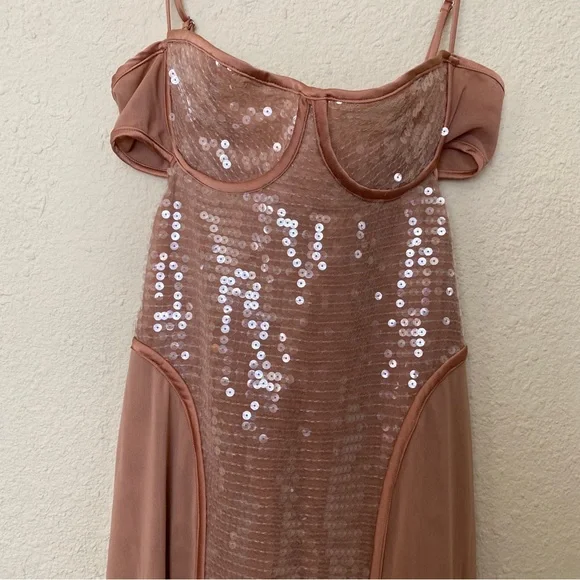 HOUSE OF CB S D-DD 'Bonita' Cafe Au Lait Sequin Maxi Dress NWOT size S - Picture 9 of 15